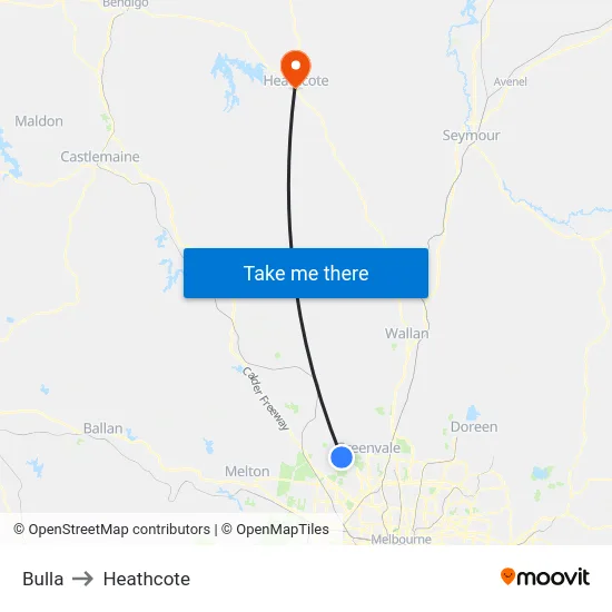 Bulla to Heathcote map