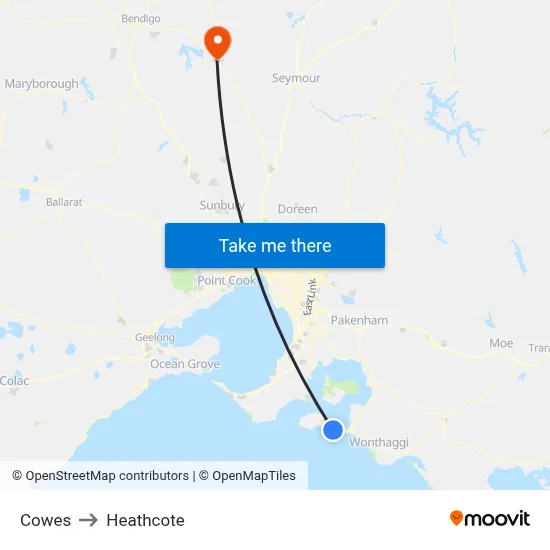 Cowes to Heathcote map