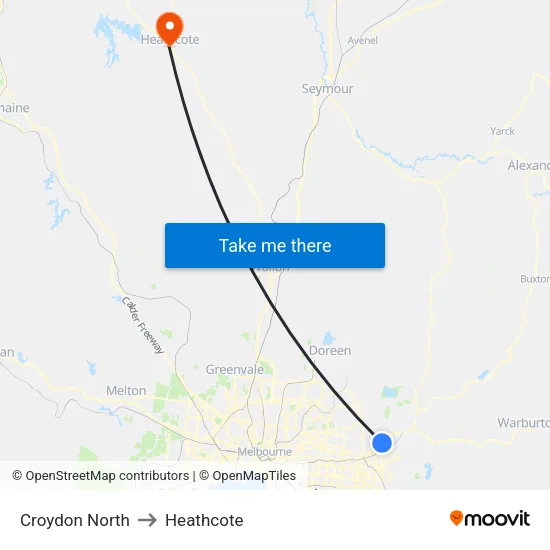 Croydon North to Heathcote map