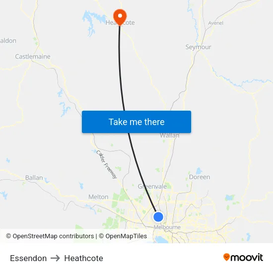 Essendon to Heathcote map