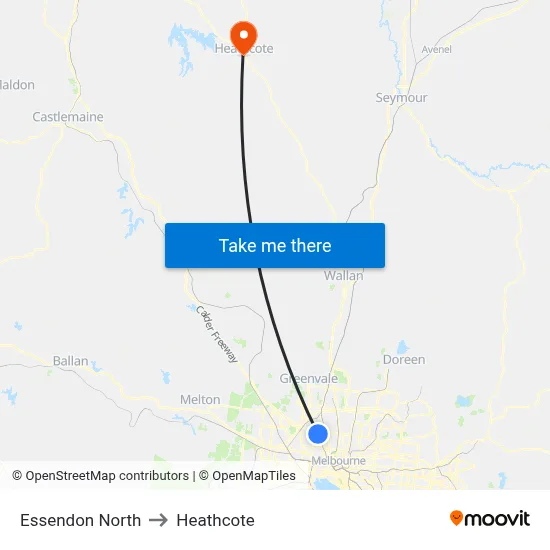 Essendon North to Heathcote map