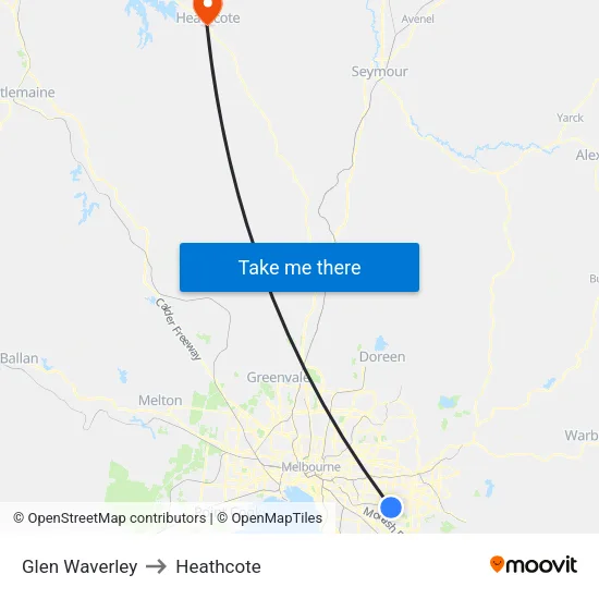 Glen Waverley to Heathcote map