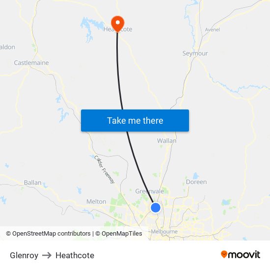 Glenroy to Heathcote map