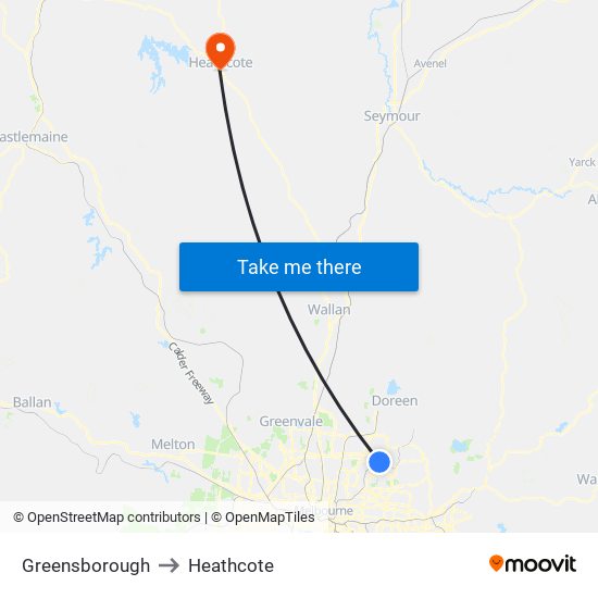 Greensborough to Heathcote map