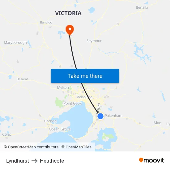 Lyndhurst to Heathcote map