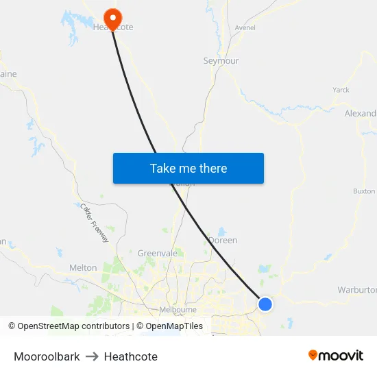 Mooroolbark to Heathcote map