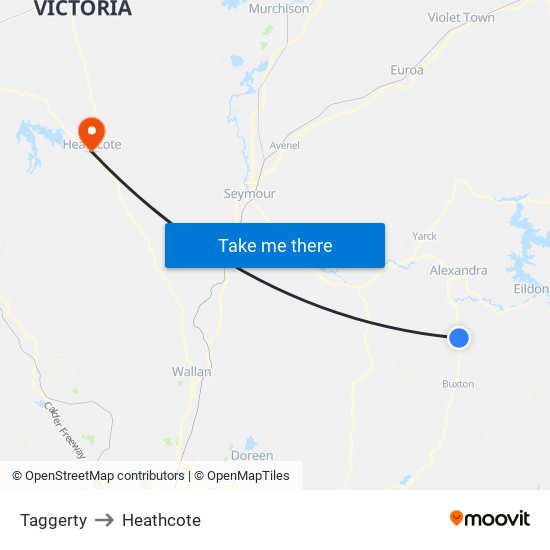 Taggerty to Heathcote map