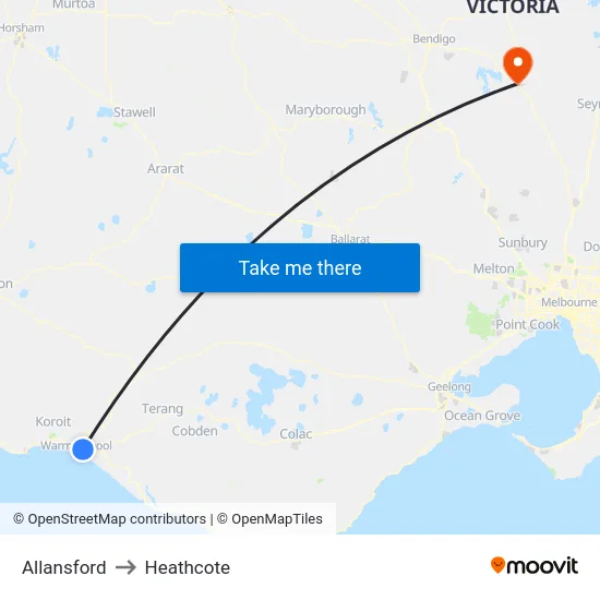 Allansford to Heathcote map