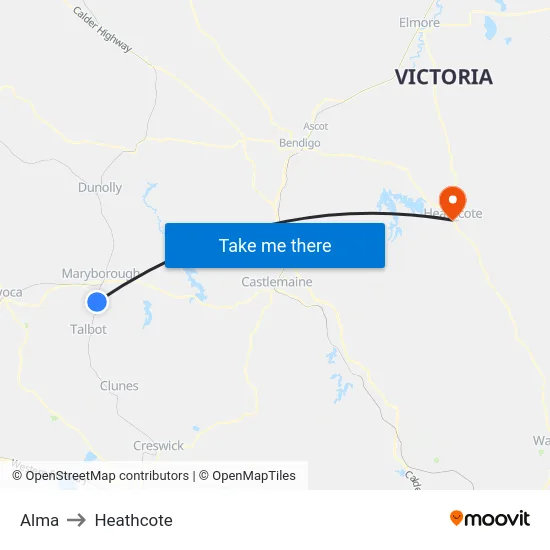 Alma to Heathcote map