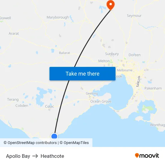 Apollo Bay to Heathcote map