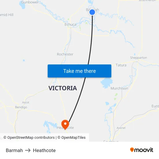 Barmah to Heathcote map