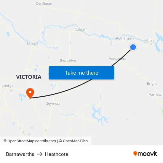 Barnawartha to Heathcote map
