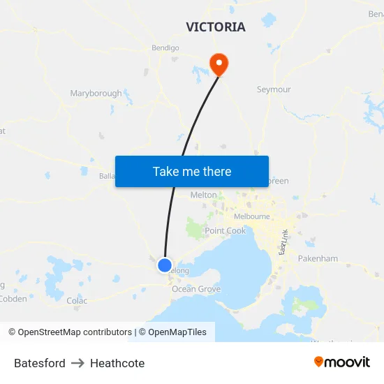 Batesford to Heathcote map