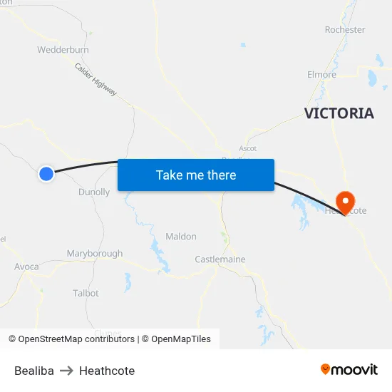 Bealiba to Heathcote map