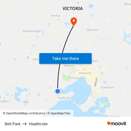 Bell Park to Heathcote map