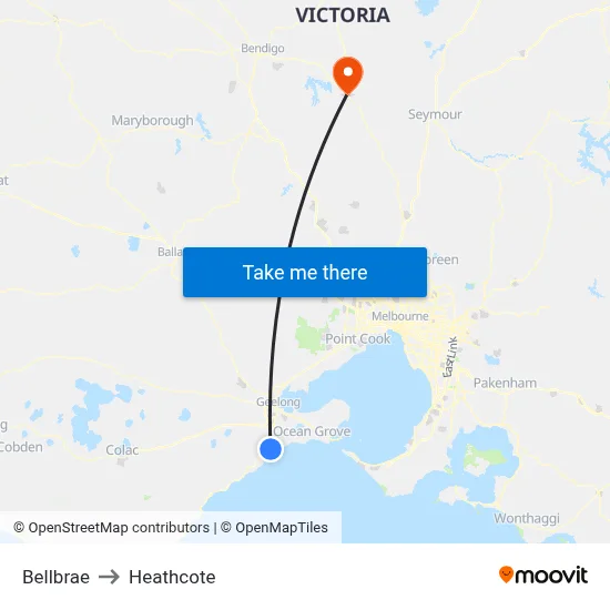 Bellbrae to Heathcote map