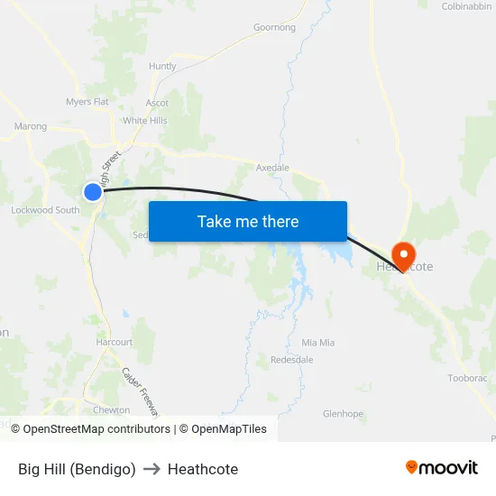 Big Hill (Bendigo) to Heathcote map