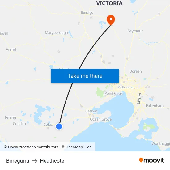 Birregurra to Heathcote map