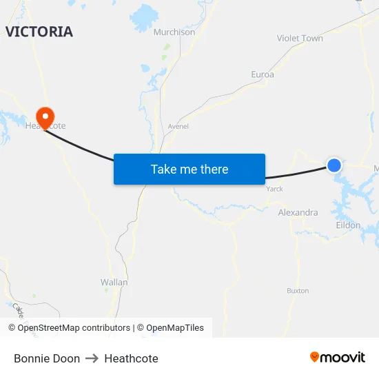 Bonnie Doon to Heathcote map