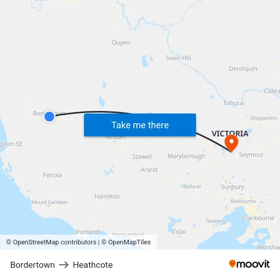 Bordertown to Heathcote map