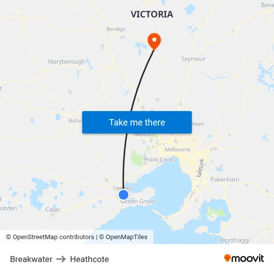Breakwater to Heathcote map