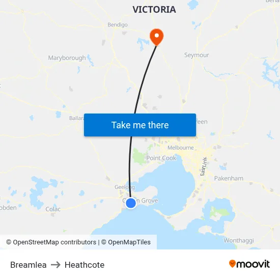 Breamlea to Heathcote map