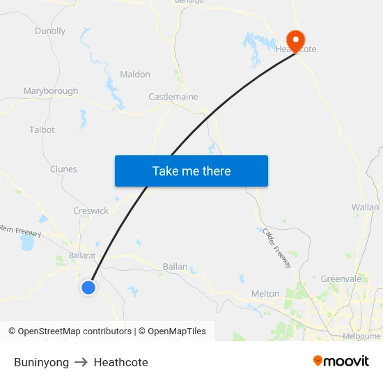 Buninyong to Heathcote map