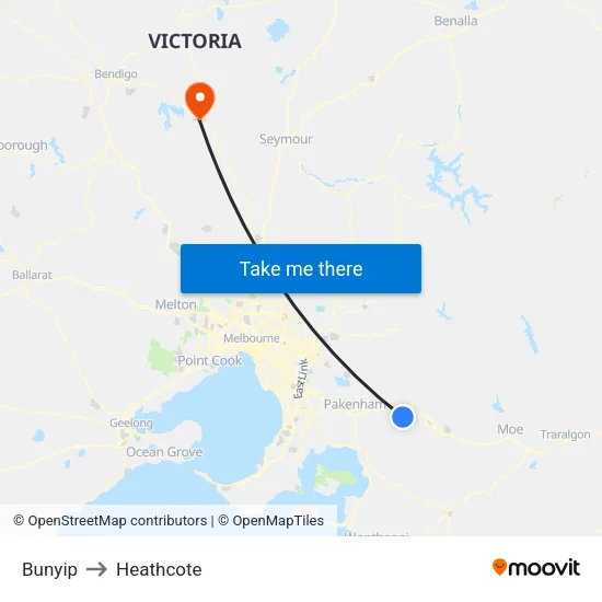 Bunyip to Heathcote map