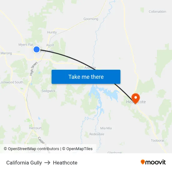 California Gully to Heathcote map
