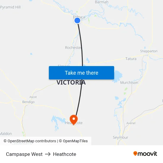 Campaspe West to Heathcote map
