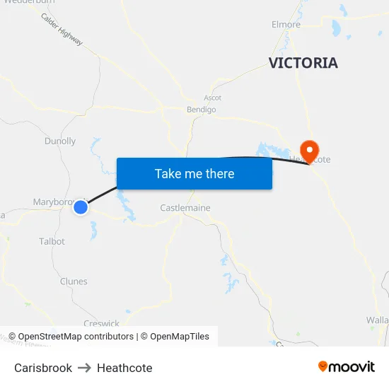 Carisbrook to Heathcote map