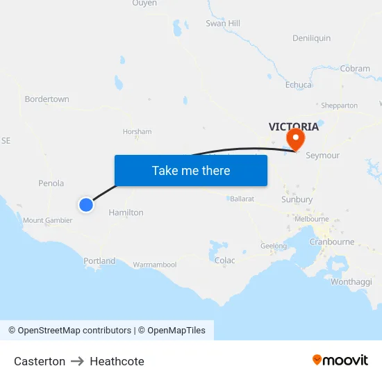 Casterton to Heathcote map
