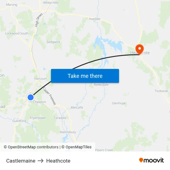 Castlemaine to Heathcote map