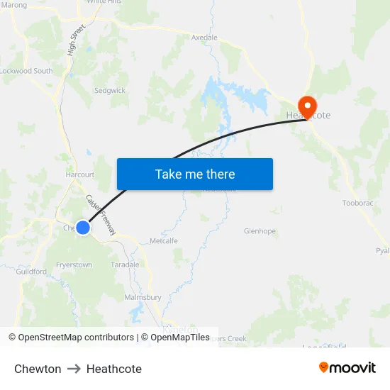 Chewton to Heathcote map