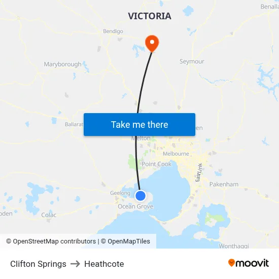 Clifton Springs to Heathcote map