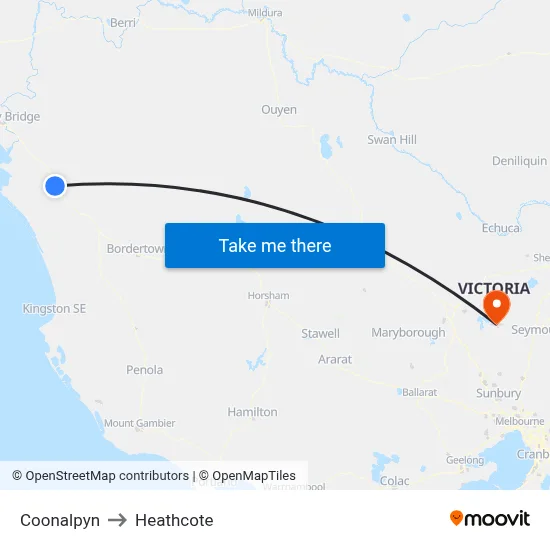 Coonalpyn to Heathcote map