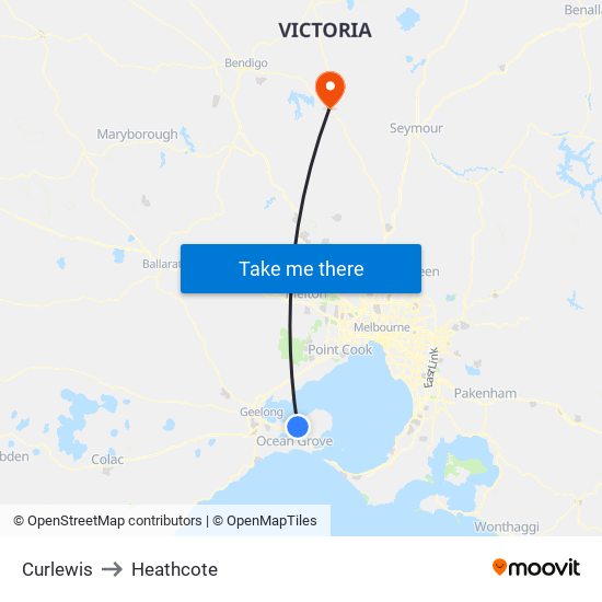 Curlewis to Heathcote map