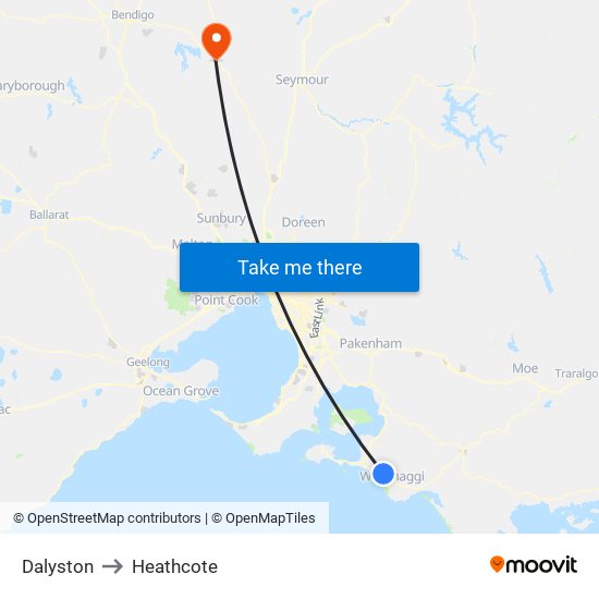 Dalyston to Heathcote map