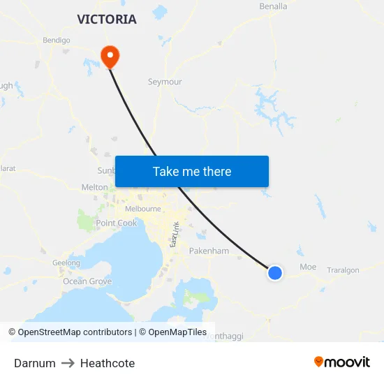 Darnum to Heathcote map