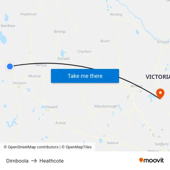 Dimboola to Heathcote map