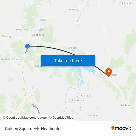 Golden Square to Heathcote map