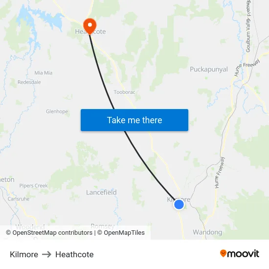 Kilmore to Heathcote map