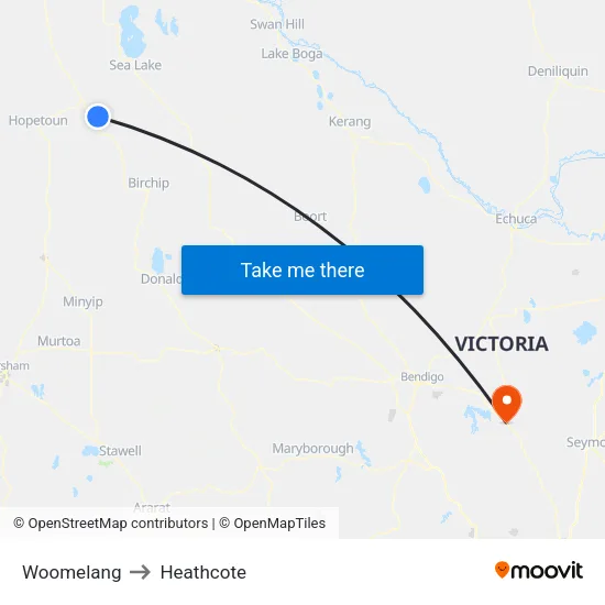 Woomelang to Heathcote map