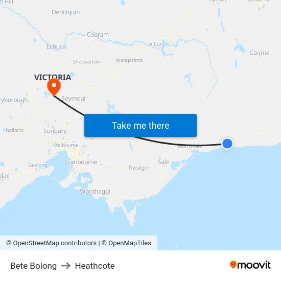 Bete Bolong to Heathcote map