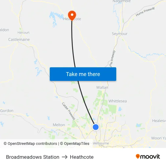 Broadmeadows Station to Heathcote map