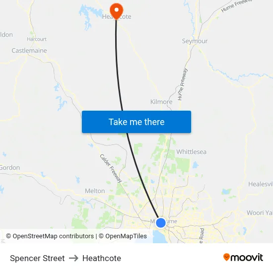 Spencer Street to Heathcote map