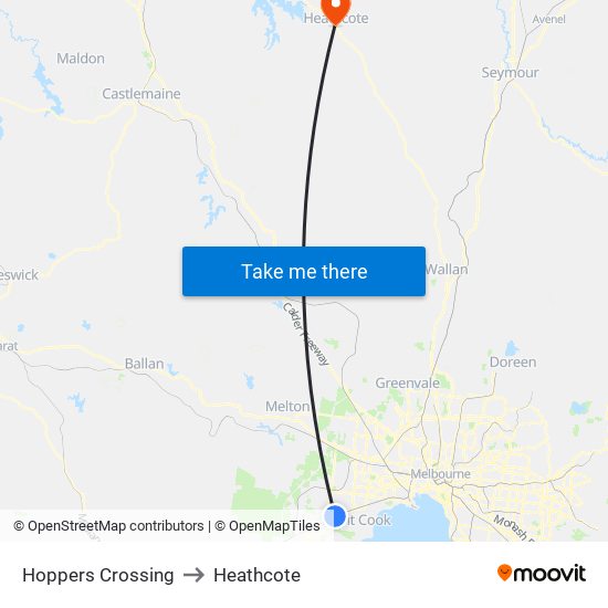 Hoppers Crossing to Heathcote map