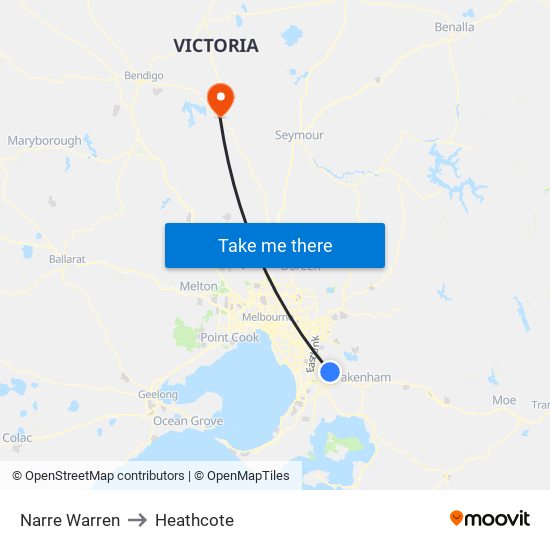 Narre Warren to Heathcote map