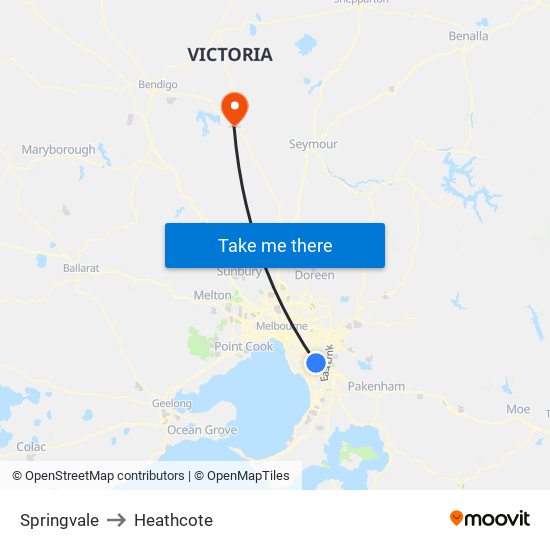 Springvale to Heathcote map