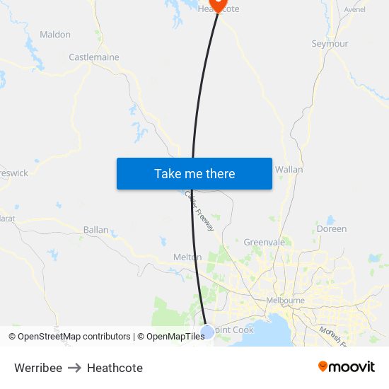 Werribee to Heathcote map